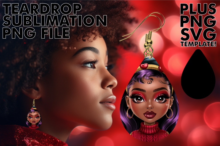 Elegant Teardrop Earrings PNG MAGIC, Afro Girl