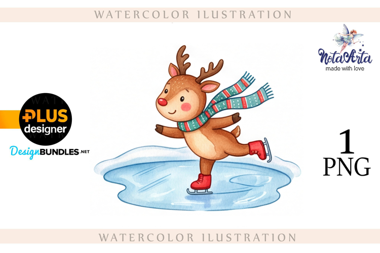 Christmas deer watercolor illustration