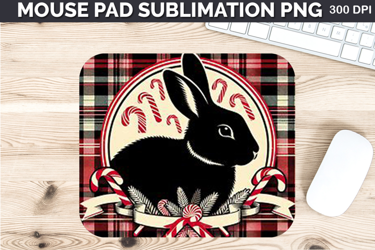 Watercolor Bunny Mouse Pad Sublimation - Christmas PNG
