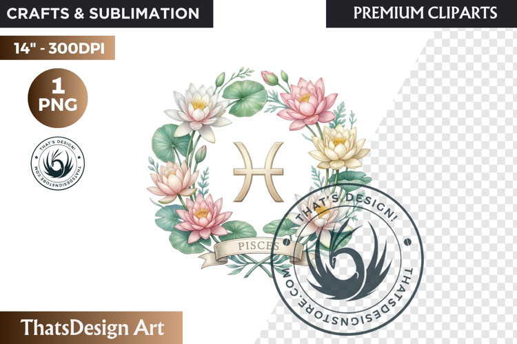 Pisces Floral Zodiac Wreaths Clipart Astrology Flower PNG