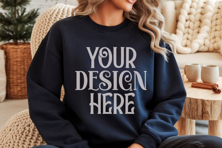 Navy Gildan 18000 Mockup, Gildan Sweatshirt Mockup