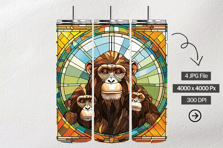 Chimpanzees Stained Glass Square Coaster - 04 Variations