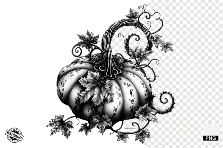 Black and White Halloween Autumn Clipart example image 1