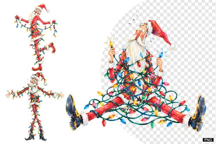 Santa With Christmas Lights PNGs example image 1