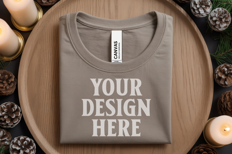 Christmas Bella Canvas 3001 Ash Folded Tshirt Mockup