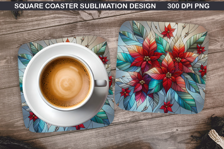 Poinsettias Coaster Sublimation, Christmas Coaster PNG