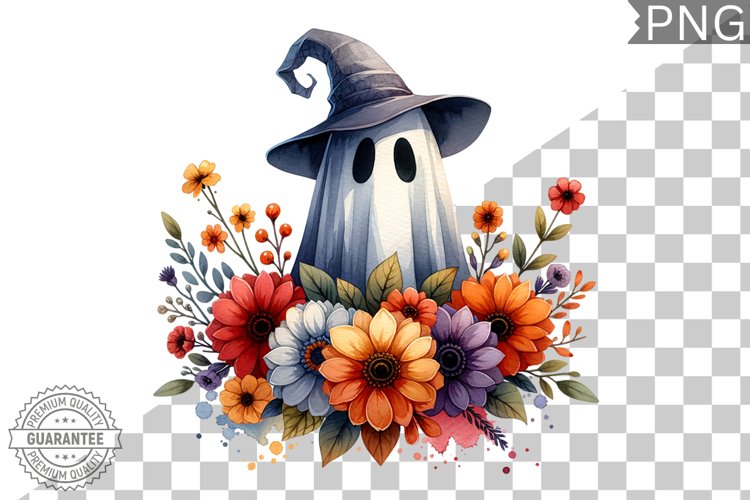 Halloween Ghost And Flowers Sublimation - Halloween Clipart example image 1