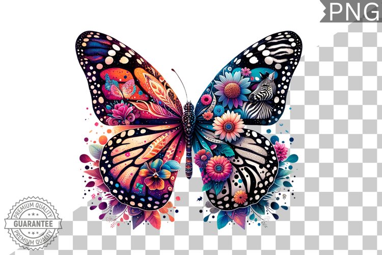 Vibrant Floral Butterfly Sublimation - Clipart PNG Design