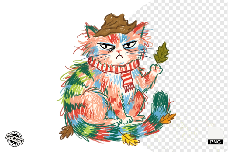 Quirky Funny Autumn Cat Clipart