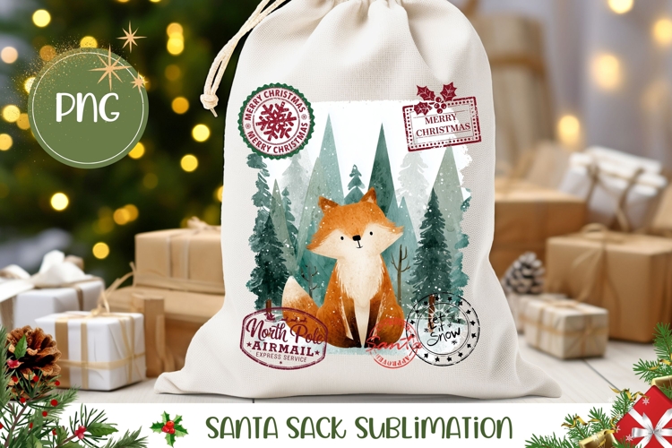 Cartoon Christmas Fox Santa Sack, Winter Fox Gift Bag