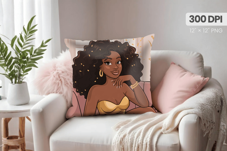 Afro Girl /Woman braided hair Pillow Design, Black Queen PNG