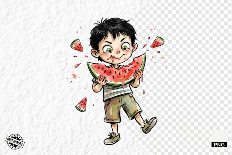 Whimsical Summer Boy   Watermelon Clipart