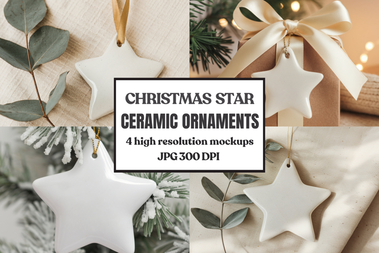 Christmas Star Ceramic Ornaments Mockup | Holiday Star Ornam