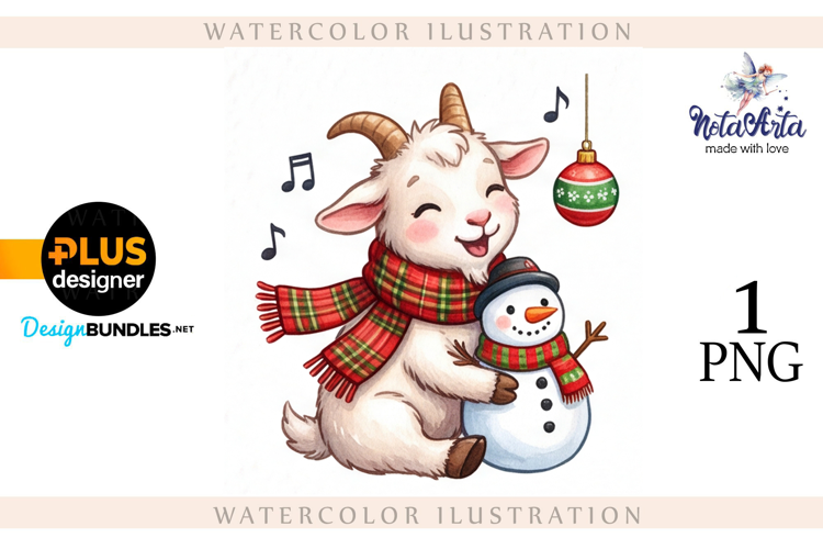 Christmas Goat in Watercolor Style