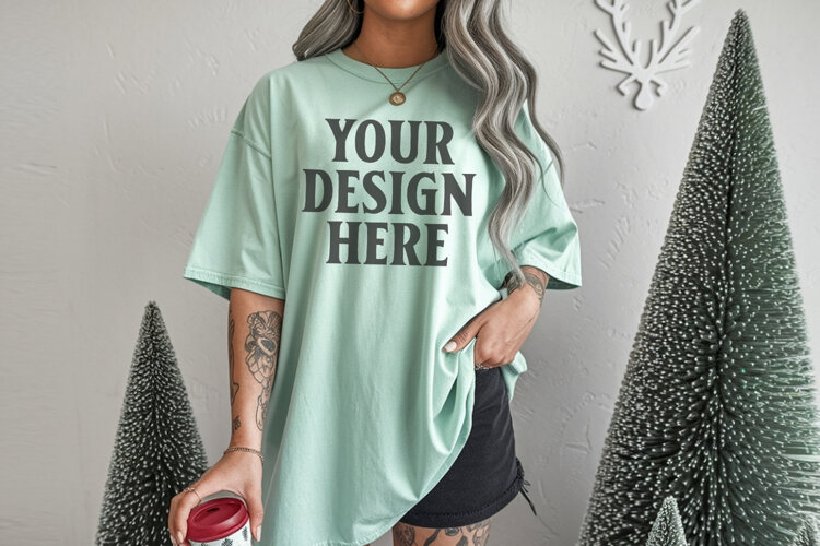 Chalky Mint Christmas Comfort Colors 1717 TShirt Mockup,cc17 example image 1