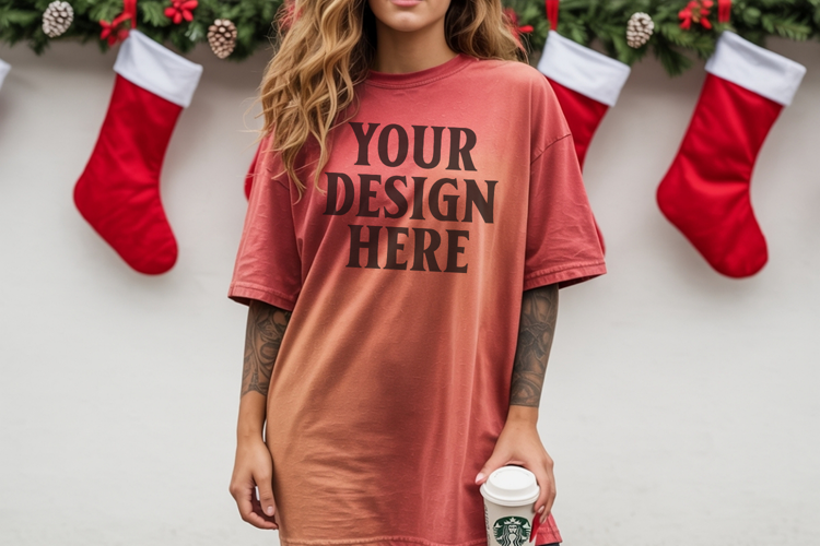 Christmas Comfort Colors 1717 Chili TShirt Mockup, CC 1717