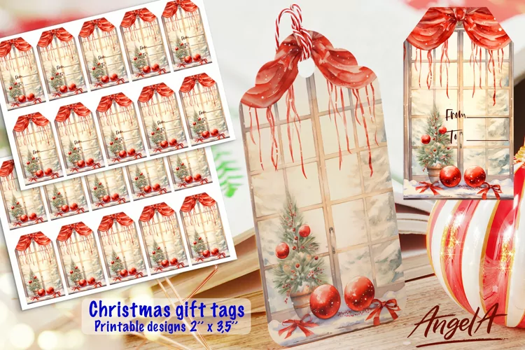 Merry Christmas printable tags, gift tags, Christmas window
