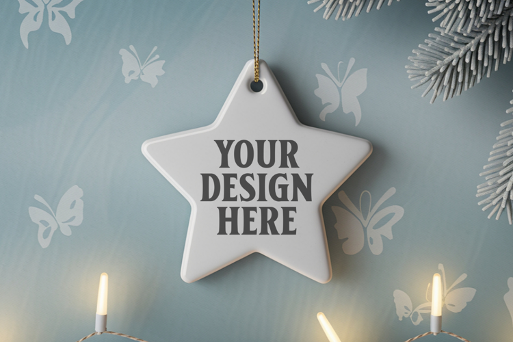 Christmas Star Ceramic Ornaments Mockup