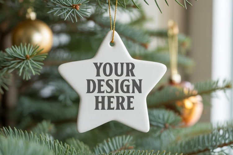 Christmas Star Ceramic Ornament Mockup | Cozy Boho Holiday D