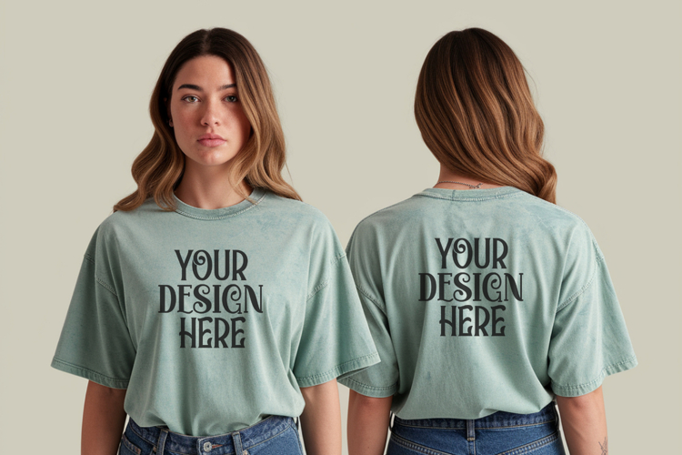 Comfort Colors 1717 Chalky Mint Front   back T shirt mockups