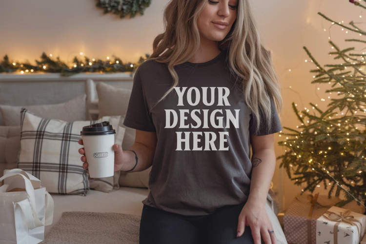 Comfort Colors 1717 Pepper Christmas T-Shirt Mockup, Boho