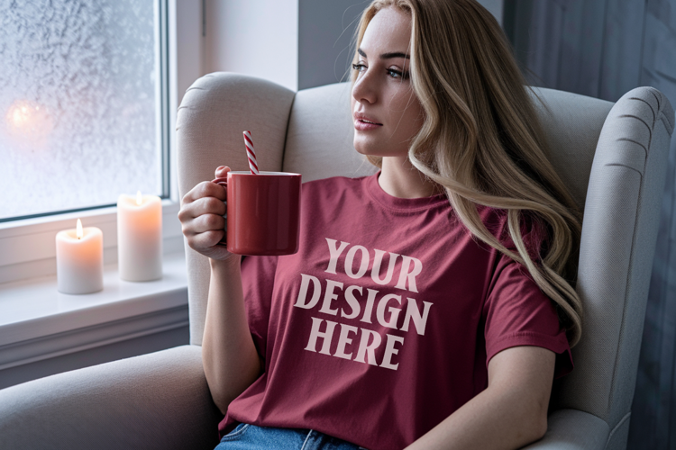 Crimson Christmas Comfort Colors 1717 T-shirt Mockup