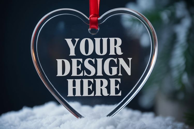 Christmas Heart Crystal Glass Ornament Mockups
