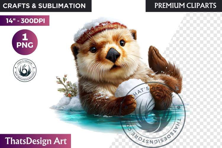 Sea otter Watercolor Arctic Winter Animal Clipart Wildlife