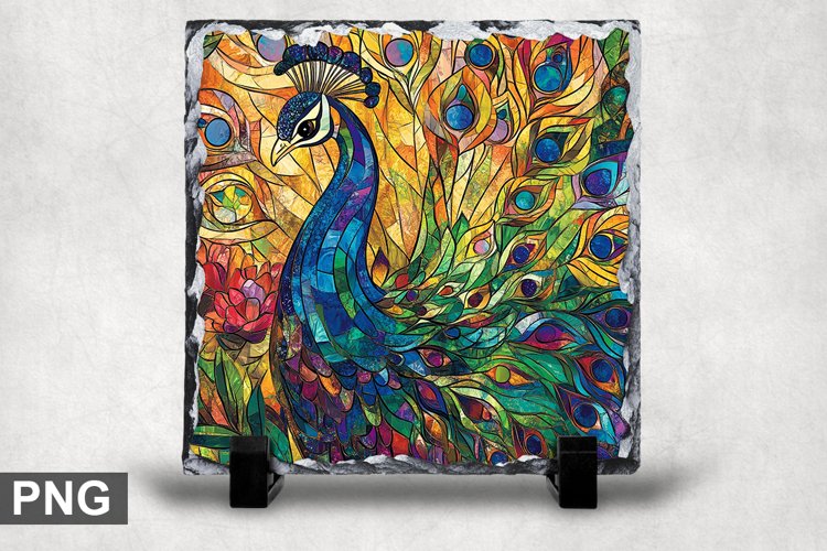 Stained Glass Peacock - Square Sublimation Slate Design example image 1