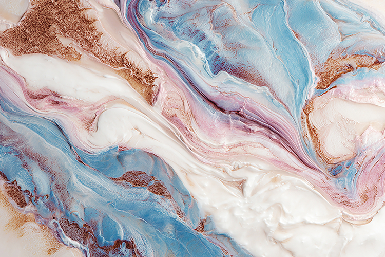 A vibrant abstract art piece featuring swirling colors