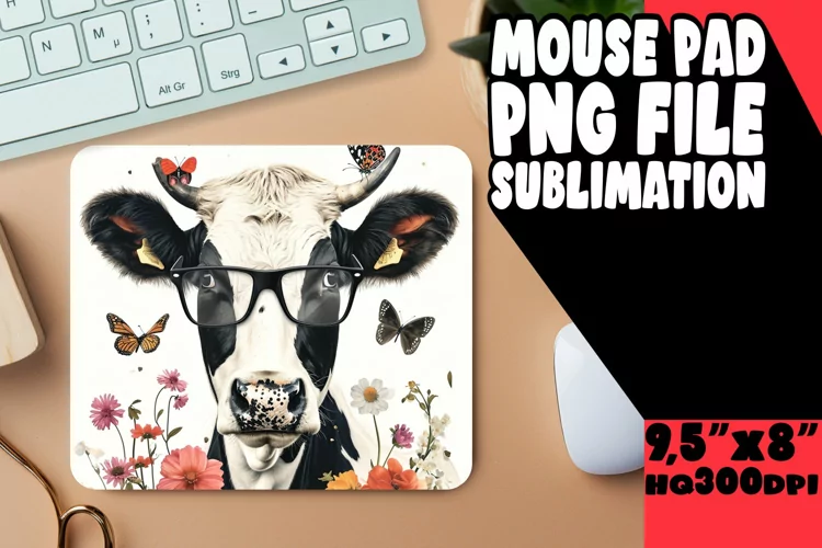 Whimsical Watercolor Cow Mouse Pad: Spring Delight