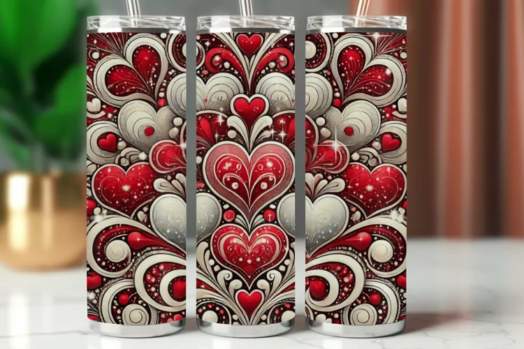 Valentine Tumbler Wrap 20 oz - red hearts