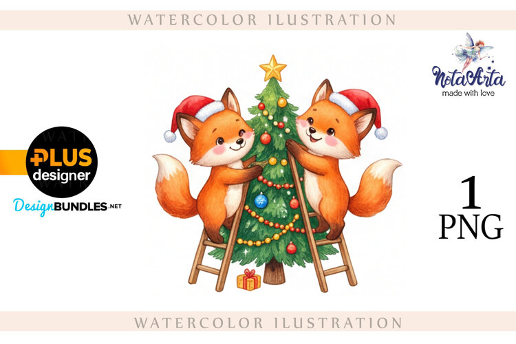 Illustration of a cute Christmas fox example image 1
