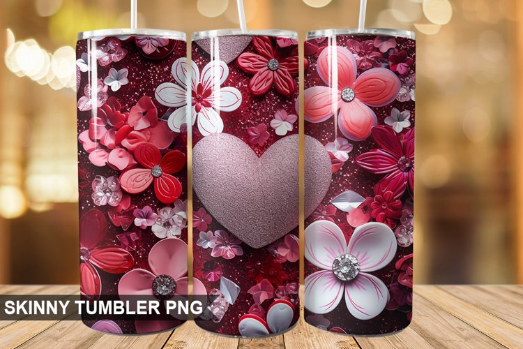 3D Valentines Day Tumbler Design | Sublimation Wrap 20 Oz