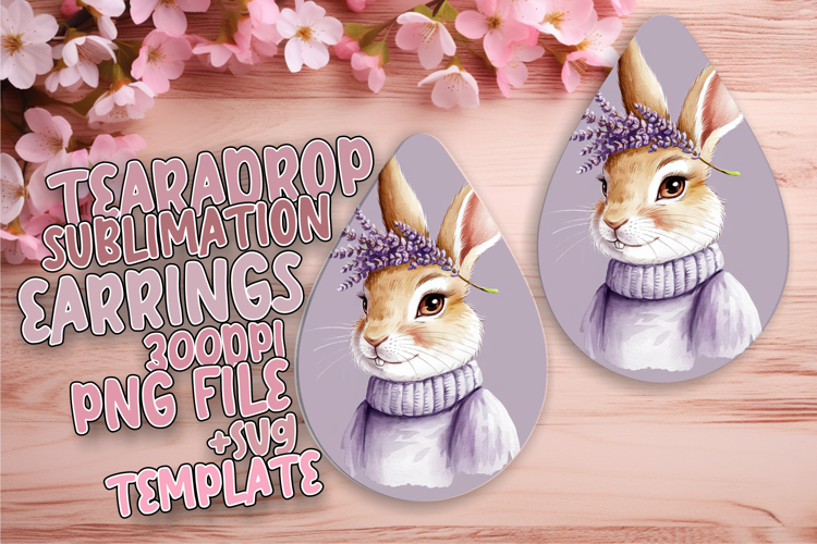 Whimsical Teardrop Design for Earrings Printing , Cute Bunny