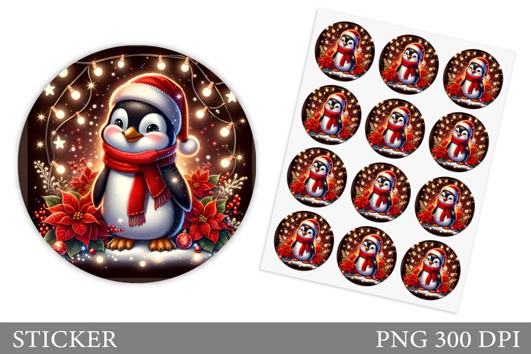 Cute Penguin Sticker Printable. Christmas Sticker Design