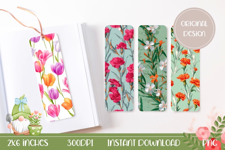Cartoon Flowers Bookmark Designs, Carnation Bookmarks