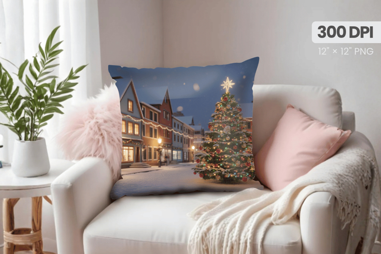 Winter Christmas Wonderland PNG Pillow, Winter Pillow Design
