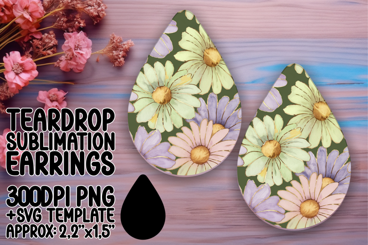 Whimsical Teardrop Earrings Design Template , Flower Pattern