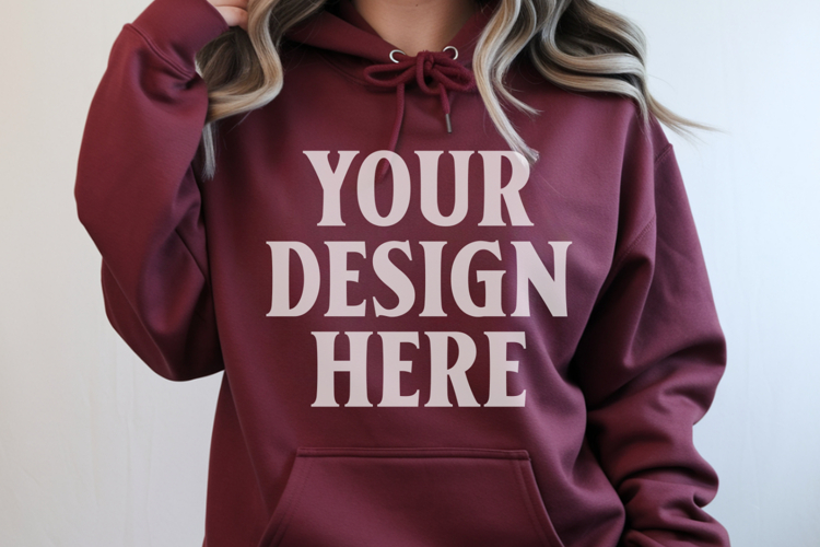 Maroon Gildan 18500 Hoodie Sweatshirt Mockup, Unisex