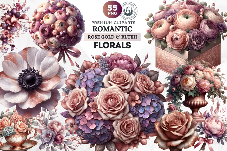 Romantic Rose gold and blush floral arrangements Clipart PNG