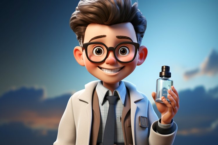 3D Character Child Boy scientist with relevant environment