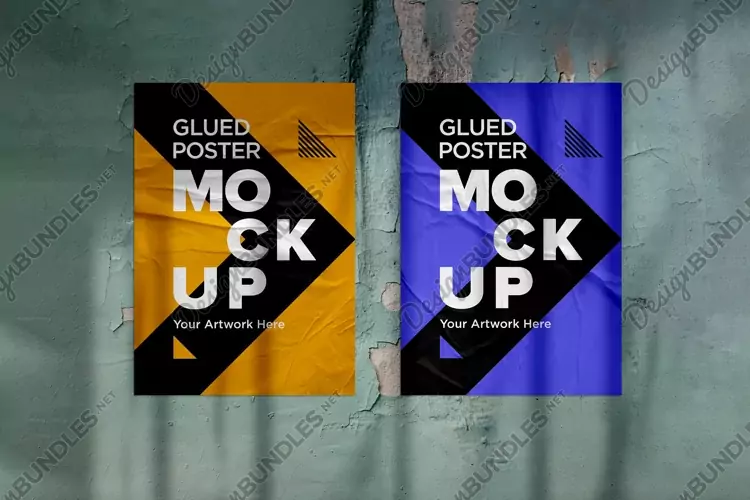 Poster Mockup with Glued, Wrinkled & Crumpled Paper Effect