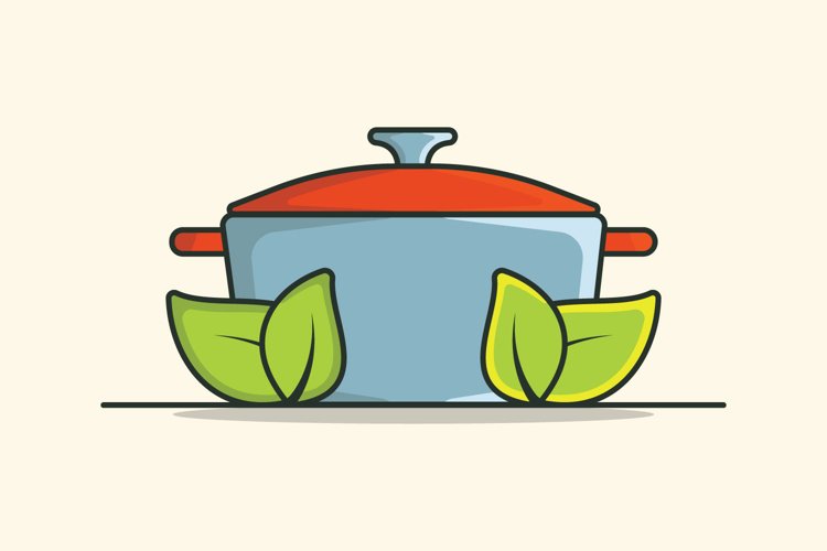 Casserole Dish Kitchen Cooking Pot with Green Leaves vector.