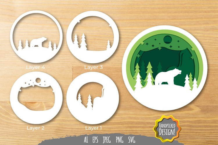 Starry Night Bear Layered Papercut 3D