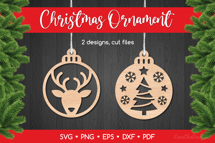 Round Christmas Ornaments with Deer and Xmas Tree SVG