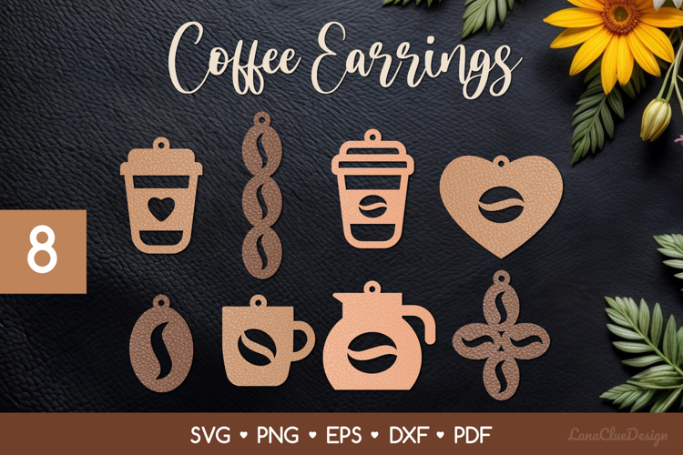 8 Coffee Earrings SVG Bundle, Coffee Jewelry Template