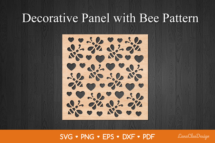 Square Decorative Panel with Bee Pattern SVG, Laser Cut DXF
