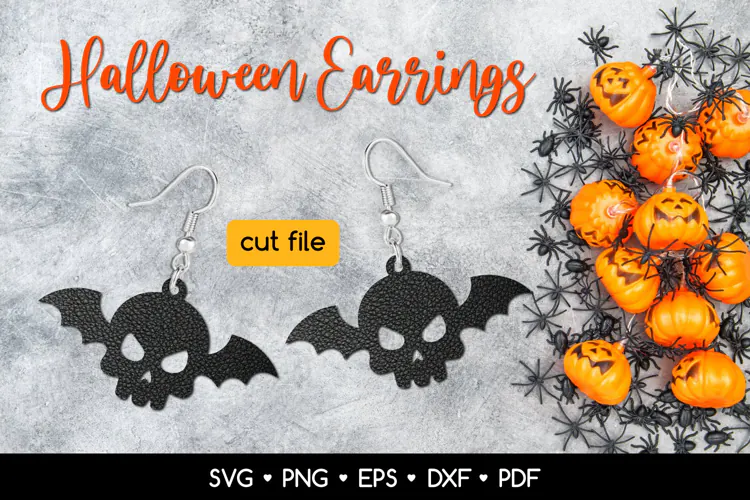 Halloween Skull Bat Earring SVG, Spooky Jewelry Laser Cut