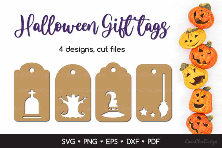 Halloween Gift Tags SVG - Tomb, Stump, Witch Hat and Broom
